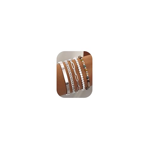 Adramata 5Pcs Armband Damen 14K Vergoldet Armbänder Edelstahl Ketten Armbänder Set Verstellbar Armkette Armreif Naturstein Perlenarmband Silber Gold Armband für Damen Frauen Adramata 5Pcs Armband Damen 14K Vergoldet Armbänder Edelstahl Ketten Armbänder Set Verstellbar Armkette Armreif Naturstein Perlenarmband Silber Gold Armband für Damen Frauen von Adramata