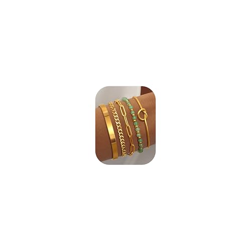 Adramata 5Pcs Armband Damen 14K Vergoldet Armbänder Edelstahl Ketten Armbänder Set Verstellbar Armkette Armreif Naturstein Perlenarmband Silber Gold Armband für Damen Frauen Adramata 5Pcs Armband Damen 14K Vergoldet Armbänder Edelstahl Ketten Armbänder Set Verstellbar Armkette Armreif Naturstein Perlenarmband Silber Gold Armband für Damen Frauen von Adramata
