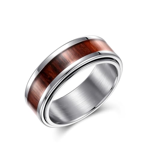 Adreamz 8 mm Spinner Schwarz/Blau/Silber Kohlefaserring Schwarz Spinner Angst Fidget Kohlefaser Ring Ehering Edelstahl Polierte Oberfläche Bequeme Passform, Metall, Kein Edelstein von Adreamz