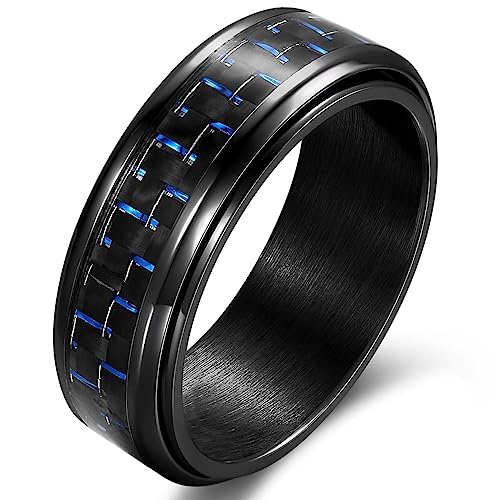 Adreamz 8 mm Spinner Schwarz/Blau/Silber Kohlefaserring Schwarz Spinner Angst Fidget Kohlefaser Ring Ehering Edelstahl Polierte Oberfläche Bequeme Passform, Metall, Kein Edelstein Adreamz 8 mm Spinner Schwarz/Blau/Silber Kohlefaserring Schwarz Spinner Angst Fidget Kohlefaser Ring Ehering Edelstahl Polierte Oberfläche Bequeme Passform, Metall, Kein Edelstein von Adreamz
