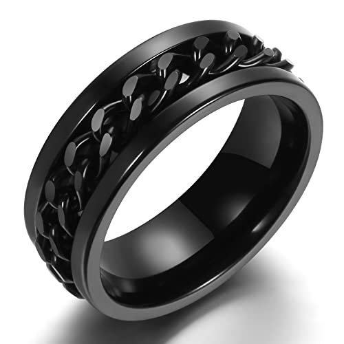 Adreamz 8 mm schwarzer und blauer Edelstahl-Angstring für Männer und Frauen, gebürstet, für Herren, Angstlinderung, Kette/griechischer Schlüssel/Wikinger-Runen/Zahnradmuster, Mittelspinnerring Adreamz 8 mm schwarzer und blauer Edelstahl-Angstring für Männer und Frauen, gebürstet, für Herren, Angstlinderung, Kette/griechischer Schlüssel/Wikinger-Runen/Zahnradmuster, Mittelspinnerring von Adreamz