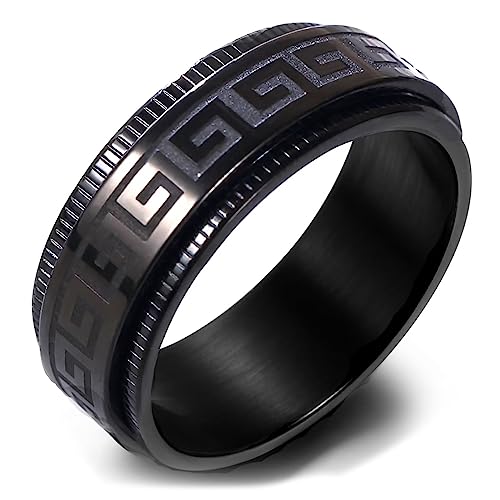 Griechischer Schlüsselspinner-Angst-Fidget-Ring für Männer, 8 mm, schwarzer Edelstahl-Spinnerring für Angstlinderung, Ring für Männer, drehbarer Ring, Metall, Kein Edelstein Griechischer Schlüsselspinner-Angst-Fidget-Ring für Männer, 8 mm, schwarzer Edelstahl-Spinnerring für Angstlinderung, Ring für Männer, drehbarer Ring, Metall, Kein Edelstein von Adreamz
