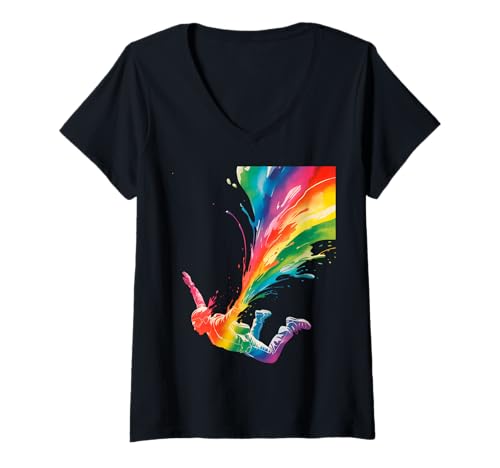 Damen Bunte Regenbogen-Explosion zum Fallschirmspringen T-Shirt mit V-Ausschnitt Damen Bunte Regenbogen-Explosion zum Fallschirmspringen T-Shirt mit V-Ausschnitt von Adrenaline Apparel