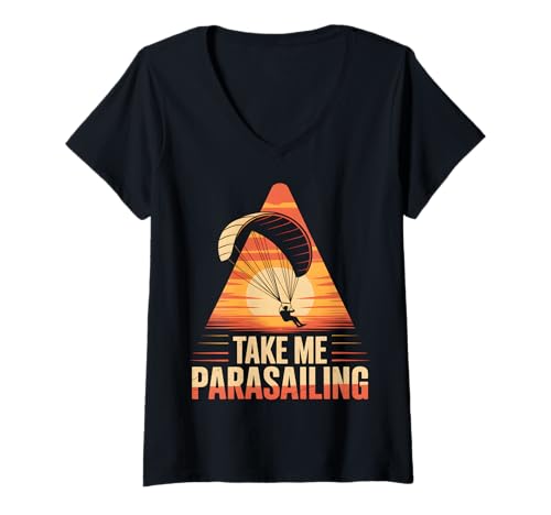 Damen Parasailing im Retro-Sonnenuntergang T-Shirt mit V-Ausschnitt Damen Parasailing im Retro-Sonnenuntergang T-Shirt mit V-Ausschnitt von Adrenaline Apparel