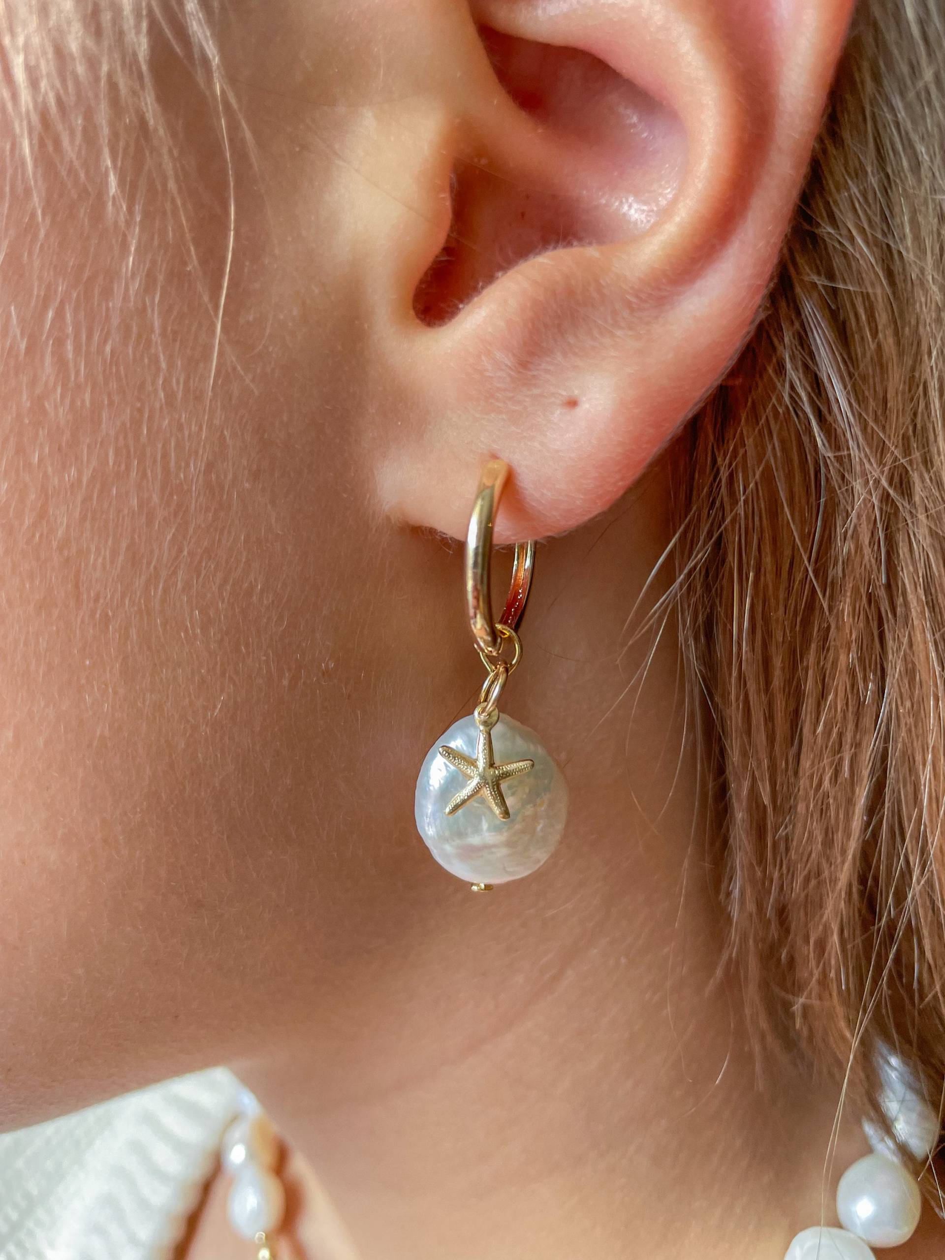 Münze Perle Ohrringe | Echte Gold Filled Schmuck Süsswasserperle Geschenk Für Sie Weihnachtsgeschenk von LivAndAdri