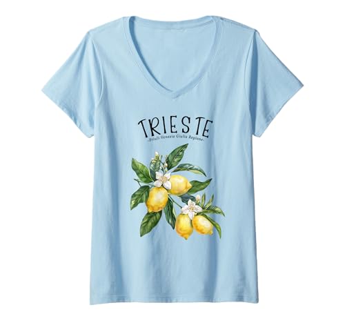 Damen Trieste Italia Lemon Art Adria Sea Fruit Italien Vintage T-Shirt mit V-Ausschnitt von Adria Friuli-Venezia Giulia Regione Souvenirs