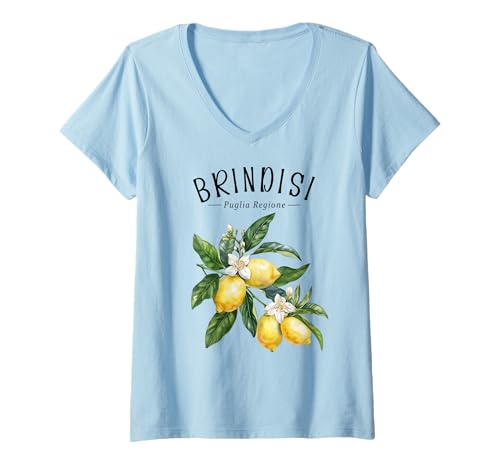 Damen Brindisi Italia Lemon Art Adria Sea Fruit Italy Vintage T-Shirt mit V-Ausschnitt von Adria Heritage Brindisi Italy Travel Souvenirs