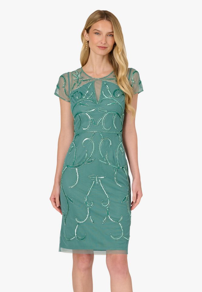 Adrianna Papell Abendkleid Bead Mesh Sheath Dress Verziertes, maßgeschneidertes Etuikleid von Adrianna Papell