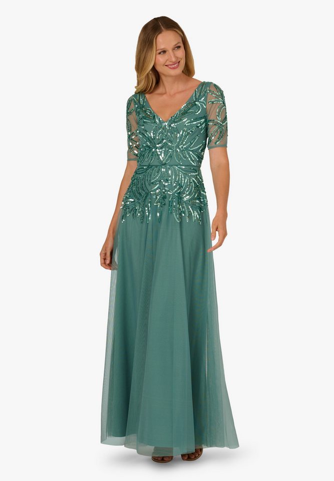 Adrianna Papell Abendkleid Beaded Mesh Long Dress Funkelndes Kleid mit Perlen und Pailletten von Adrianna Papell