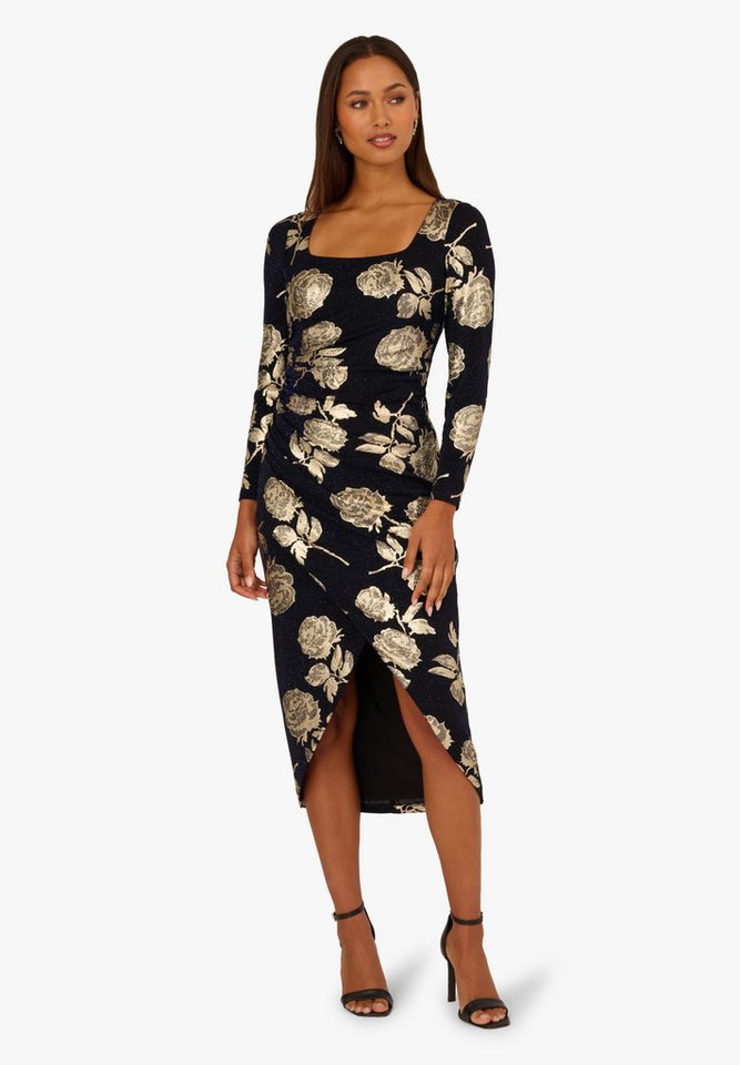 Adrianna Papell Abendkleid Floral Metallic Knit Midi Dress Metallic-bedrucktes Midi-Kleid mit Blumenmuster von Adrianna Papell