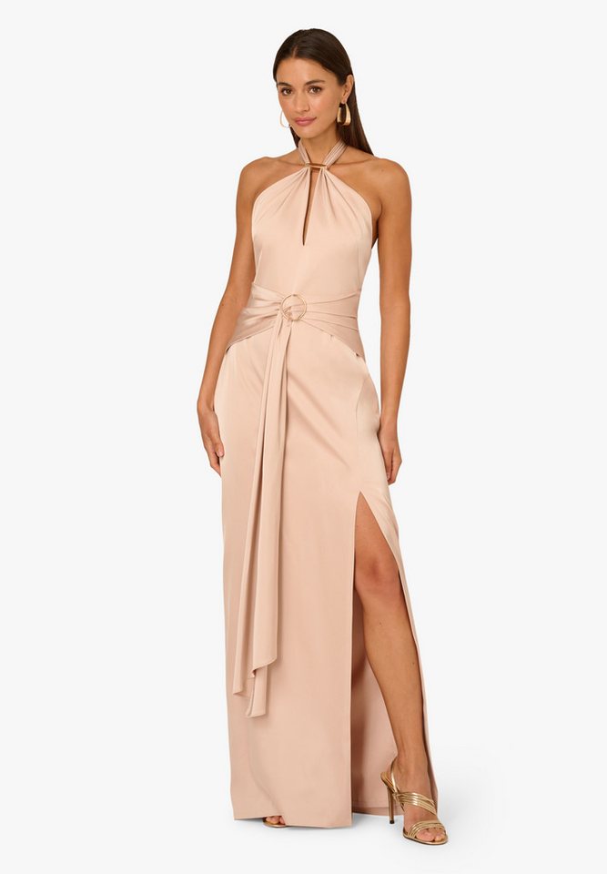 Adrianna Papell Abendkleid Stretch Satin Long Dress Stretch-Satin-Kleid mit Schlüssellochausschnitt und tiefem Ausschnitt von Adrianna Papell
