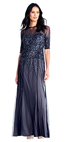 Adrianna Papell Damen 3/4-Ärmel, Perlen-Illusionskleid mit Herzausschnitt Kleid, Navy, 44 von Adrianna Papell