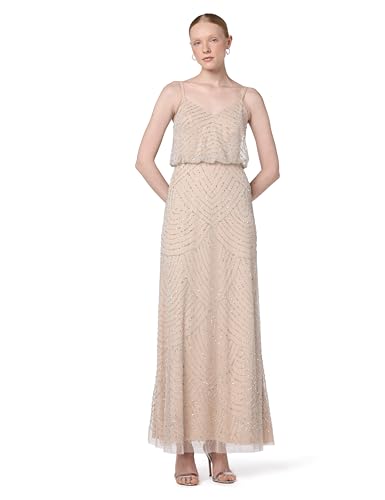 Adrianna Papell Damen Art Deco Beaded Blouson Gown Kleid, Silber/Nude, 40 von Adrianna Papell