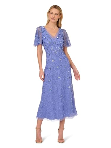 Adrianna Papell Damen Bead Mesh Flutter Dress Kleid für besondere Anlässe, Peri Blue, 44 von Adrianna Papell