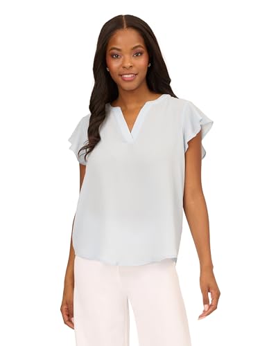 Adrianna Papell Damen-Bluse mit kurzen Rüschenärmeln, Schneekugel, Groß von Adrianna Papell