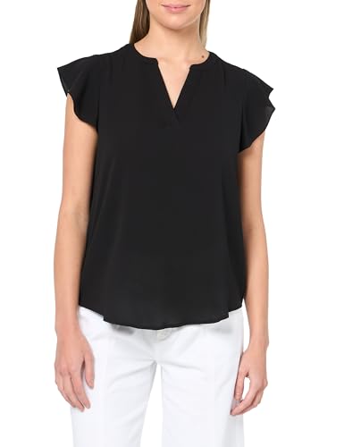 Adrianna Papell Damen-Bluse mit kurzen Rüschenärmeln, Schwarz, Groß von Adrianna Papell