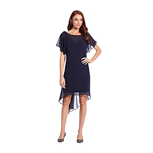 Adrianna Papell Damen Chiffon-Kleid mit Flatterärmeln und hohem Saum Cocktailkleid, Navy, X-Groß von Adrianna Papell