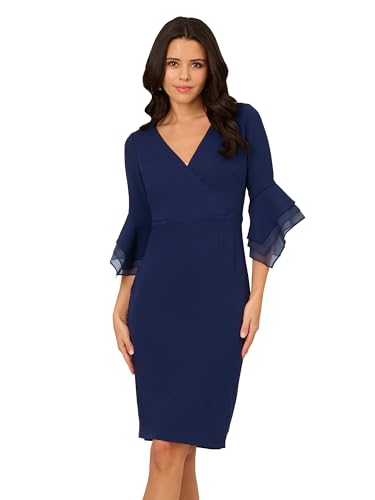 Adrianna Papell Damen Crepe Combo Midi Dress Kleid, Marineblauer Satin, 40 von Adrianna Papell