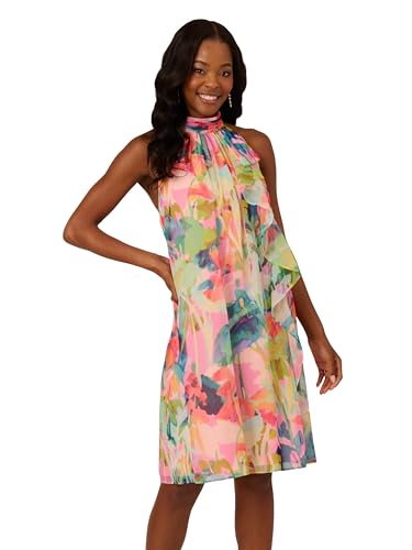 Adrianna Papell Damen Halter Sheath Short Dress Kleid, Pink Multi, 38 von Adrianna Papell