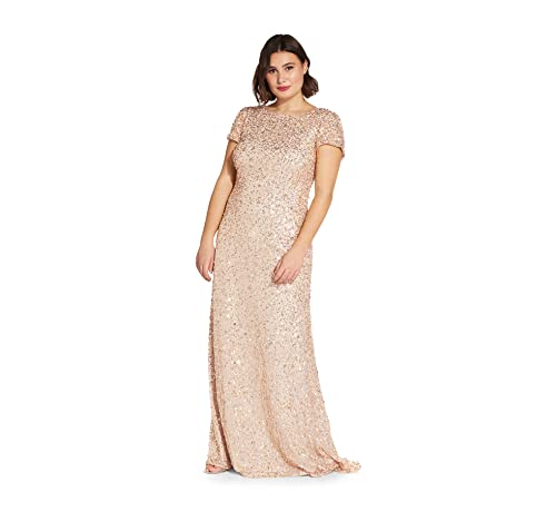 Adrianna Papell Damen Jurk met korte mouwen pailletten Kleid, Champagner/Gold, 42 EU von Adrianna Papell