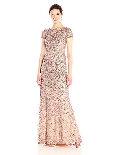 Adrianna Papell Damen Jurk met korte mouwen pailletten Kleid, Rosegold, 42 EU von Adrianna Papell