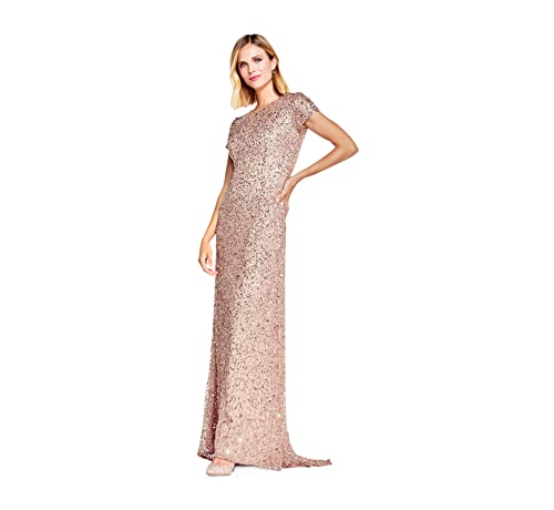 Adrianna Papell Damen Jurk met korte mouwen pailletten Kleid, Rosegold, 42 EU von Adrianna Papell