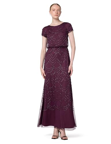 Adrianna Papell Damen Kurzärmeliges Blouson-Kleid mit Perlen Formales Abendkleid, Schwarze Johannisbeere, 44 von Adrianna Papell