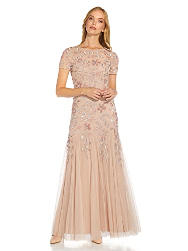 Adrianna Papell Damen Kurzärmeliges Godet Blumenmuster und Perlen Kleid, Blush, 46 Adrianna Papell Damen Kurzärmeliges Godet Blumenmuster und Perlen Kleid, Blush, 46 von Adrianna Papell