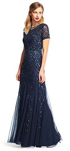 Adrianna Papell Damen Kurzärmeliges Perlen Kleid, Marineblau, 40 von Adrianna Papell