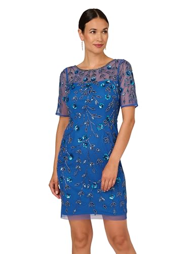 Adrianna Papell Damen Kurzes Perlen und Blumenmuster Kleid für besondere Anlässe, Blau (Blue Horizon), 44 von Adrianna Papell