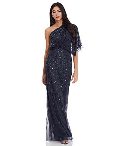 Adrianna Papell Damen Langes Perlen Kleid für besondere Anlässe, Dusty Navy, 38 von Adrianna Papell