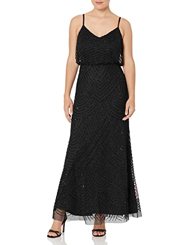 Adrianna Papell Damen Long Beaded Blouson Kleid, Schwarz, 42 EU von Adrianna Papell