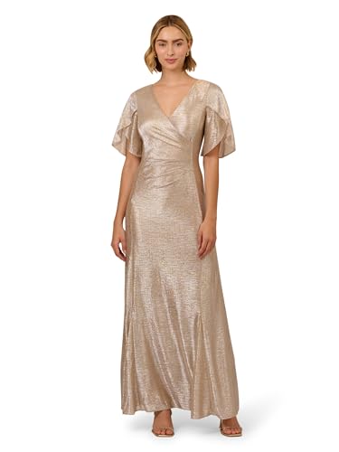 Adrianna Papell Damen Metallic Flutter Knit Gown Kleid für besondere Anlässe, Alabaster, 42 von Adrianna Papell