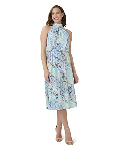 Adrianna Papell Damen Midikleid mit Blumenmuster in Aquarellfarben Kleid, Hellblau Multi, 44 von Adrianna Papell