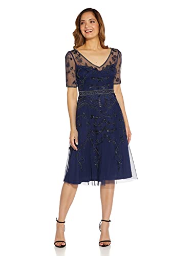 Adrianna Papell Damen Midikleid mit Perlen Kleid für besondere Anlässe, Light Navy, 34 von Adrianna Papell