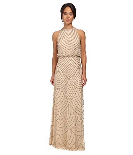 Adrianna Papell Damen Neckholder Art Deco Perlen Blouson Kleid für besondere Anlässe, Nude, 40 Adrianna Papell Damen Neckholder Art Deco Perlen Blouson Kleid für besondere Anlässe, Nude, 40 von Adrianna Papell
