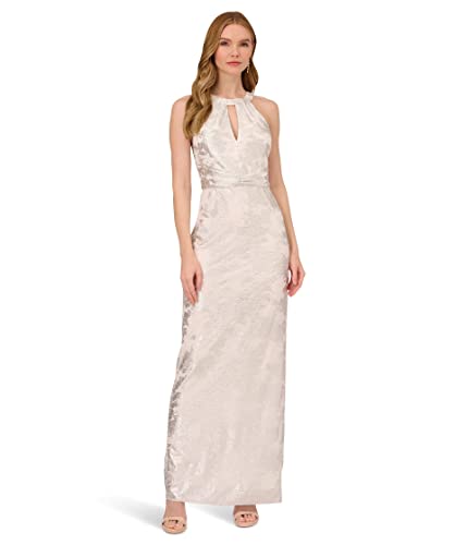 Adrianna Papell Damen Neckholder-Mantel aus Folie Kleid für besondere Anlässe, Ivory/Silver, 34 von Adrianna Papell