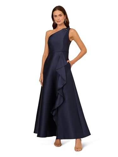 Adrianna Papell Damen One Shoulder Mikado Gown Kleid für besondere Anlässe, Mitternacht/Ausflug, einfarbig (Midnight//Getaway Solids), 40 von Adrianna Papell