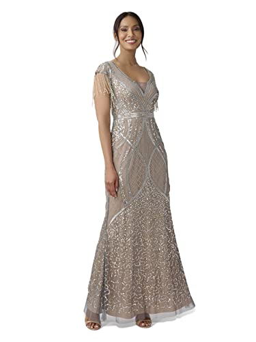 Adrianna Papell Damen Perlenkleid mit Fransen Kleid für besondere Anlässe, Sterling/Hautfarben, 40 von Adrianna Papell