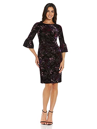 Adrianna Papell Damen Printed Velvet Burnout Sheath Kleid, Violett Multi, 36 von Adrianna Papell