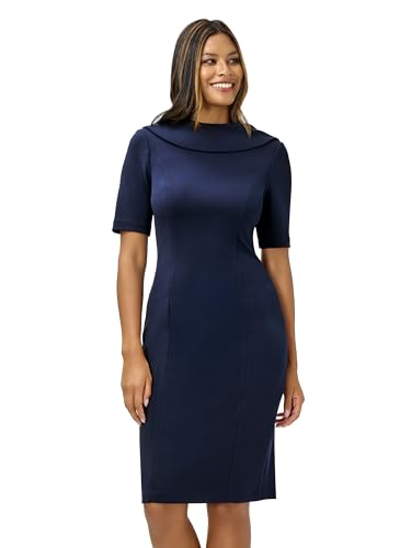 Adrianna Papell Damen Rollkragen mit V-Rücken Kleid, Marineblauer Satin, 40 von Adrianna Papell