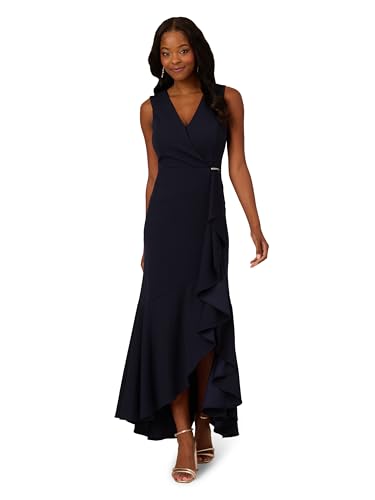 Adrianna Papell Damen Ruffle Flounce Crepe Gown Kleid für besondere Anlässe, Mitternacht/Ausflug, einfarbig (Midnight//Getaway Solids), 40 von Adrianna Papell