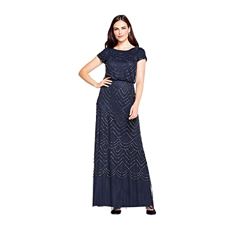 Adrianna Papell Damen Short Sleeve Blouson Beaded Gown Kleid, Navy, 38 von Adrianna Papell