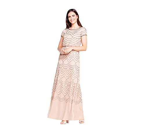 Adrianna Papell Damen Short Sleeve Blouson Beaded Gown Kleider, Taupe/Pink, 36 EU von Adrianna Papell