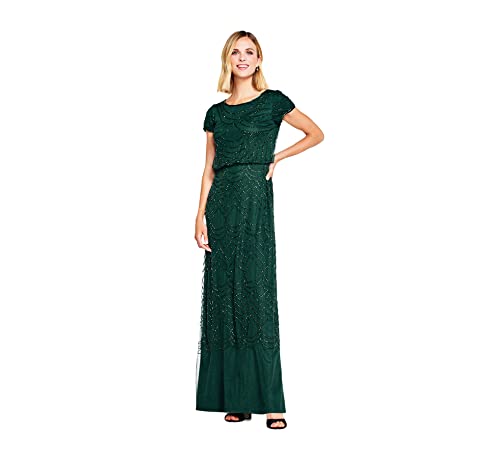 Adrianna Papell Damen Sht SLV Bluson Beaded Gwn Kleid, Staubiger Smaragd, 34 von Adrianna Papell