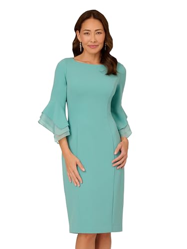 Adrianna Papell Damen Strickkleid aus Krepp mit gestuften Ärmeln, Smoky Jade, 40 von Adrianna Papell
