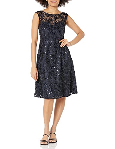 Adrianna Papell Damen bestickte Midi-Cocktail-Dres, Mitternacht/Ausflug, einfarbig (Midnight//Getaway Solids), 36 von Adrianna Papell