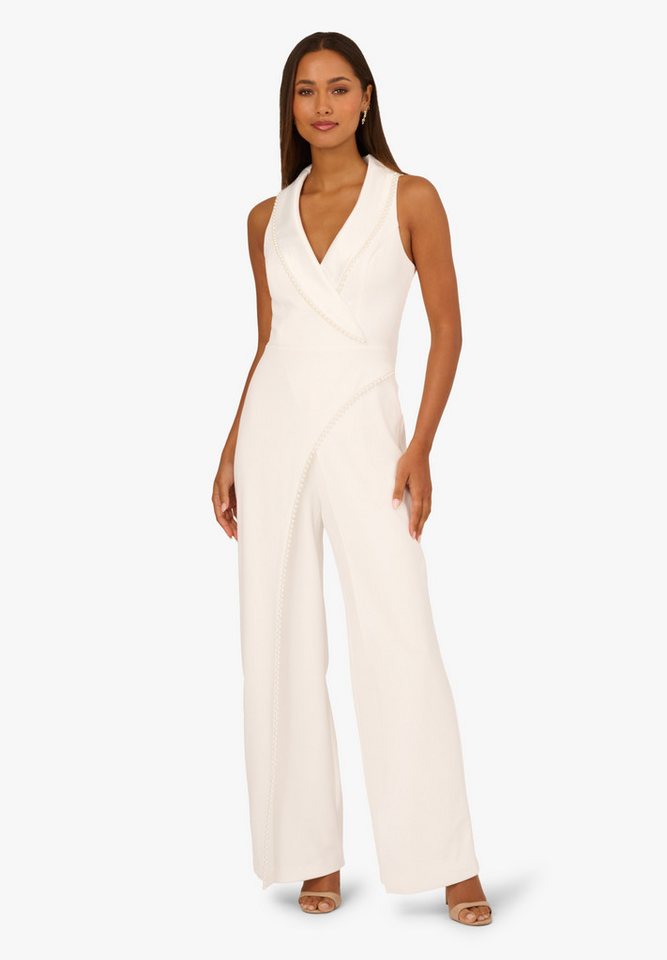 Adrianna Papell Jumpsuit Pearl Crepe Jumpsuit Ärmelloser Tuxedo-Jumpsuit mit weitem Bein von Adrianna Papell