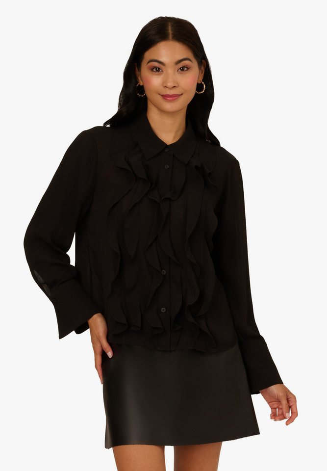 Adrianna Papell Langarmbluse Long Sleeve Sheer Ruffle Front Blouse Elegant, fließend, schick und raffiniert von Adrianna Papell