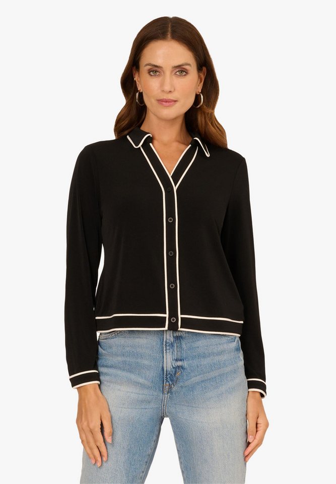 Adrianna Papell Langarmhemd Button Down Long Sleeve Knit Top with Contrast Edge Binding Weiche Strickbluse mit Knopfleiste vorne und geknöpften Manschetten von Adrianna Papell